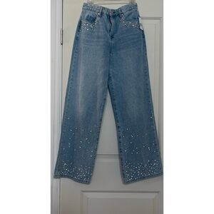 Blank NYC The Franklin Rib Cage Wide Leg Embellished Jeans